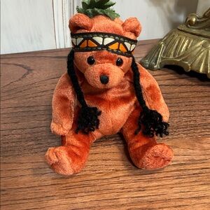 Ty Orange Bear Stuffed Animal with Braids on headband name “little feather”